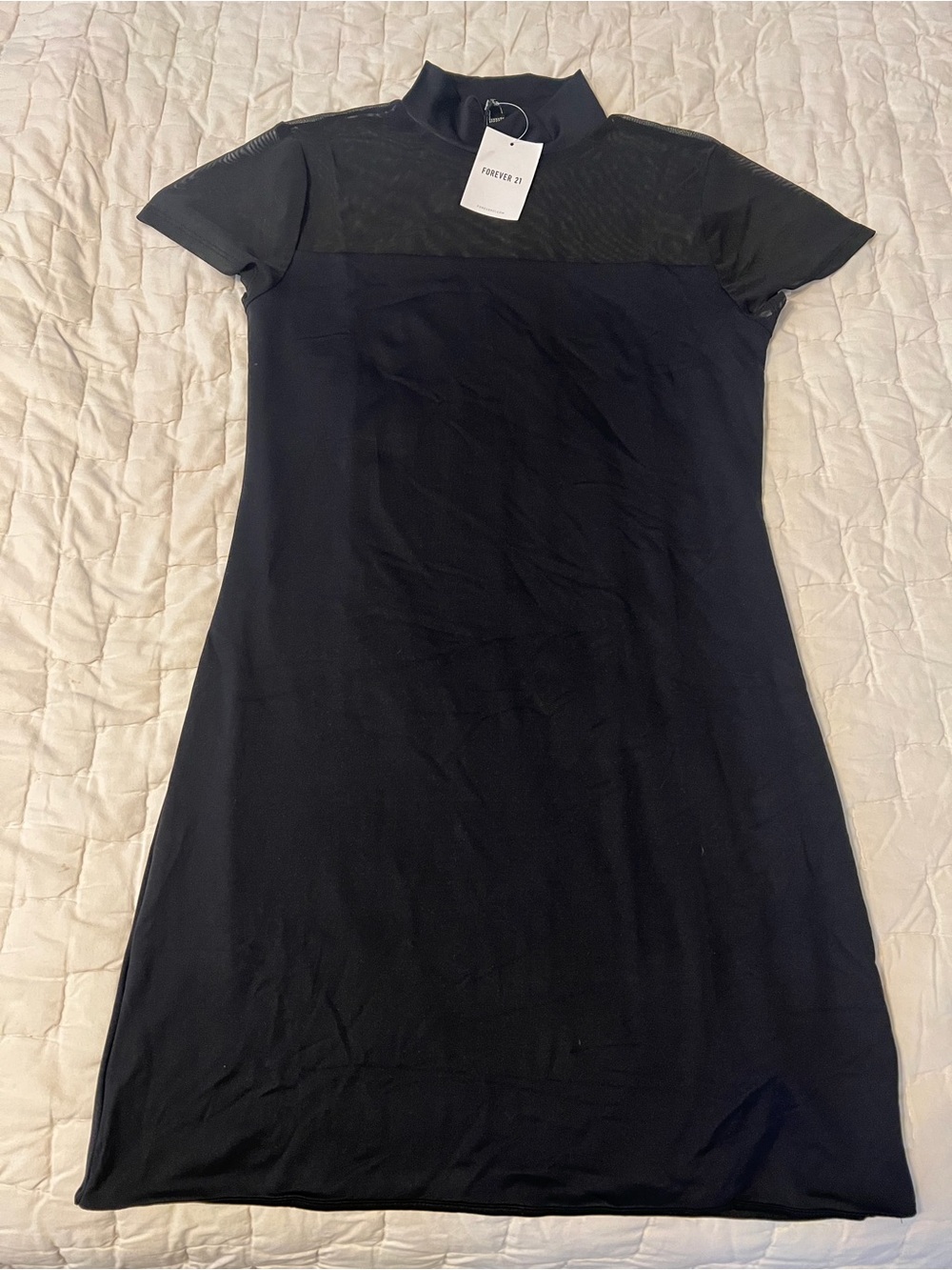 Forever 21 Black Short Sleeve Mock Neck Mini Dress